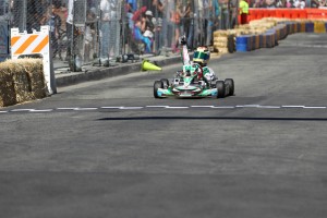 Dylan Tavella celebrates his Streets of Lancaster Grand Prix TaG Cadet victory (Photo: dromophotos.com)