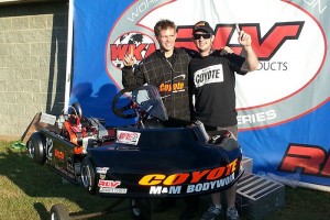 Dylan Zobkiw and his brother, Jason, celebrate Dylan's Senior Pro Gas championship and his new Coyote XP chassis (Photo: NCRM)