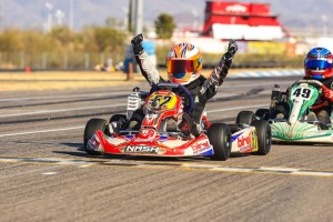 Birel driver Jak Crawford celebrates one of his two victories at the Rotax Challenge of the Americas (Photo: Sean Buur)