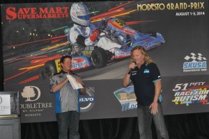 EKN's Rob Howden and SKUSA's Tom Kutscher during the Modesto Grand Prix press conference (Photo: Joanne Azevedo - City of Modesto)