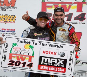 Masters Max champion Luis Schiavo (r) awarding Scott Falcone with ROtax Grand Finals ticket (Photo: Studio52.us)