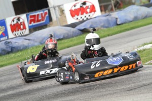 New York's Blake Boon out runs Georgia's Jax Walker to the win in LO206 Kid Kart at G&J Kartway WKA Gold Cup Nationals (Photo: Double Vision Photography)