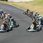 Joshua Parkinson (#NI) and Callum Hedge (#17) lead one of the rolling starts in the Vortex Mini ROK heats (Photo: Fast Company/Emilee Wright)
