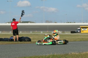 Lemke scoring the Yamaha Junior victory at Daytona KartWeek 2014 (Photo: Double Vision Photography - doublevision137.com)