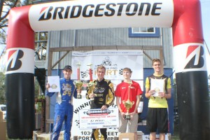 IAME Senior championship podium with title winner AJ Myers (Photo: Double Vision Photography - Carl Barnes)