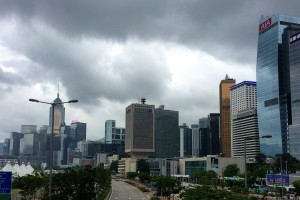 The skyline in Hong Kong