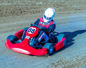 Long Beach Karter Chris Gibb won both of his heats and the KT100 main event at the Grand Arena last Saturday (Photo: Schnarzy)