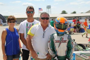 Bev and TJ visiting with Tiffin Willareth and Lance Fenderson during the USPKS event at New Castle (Photo: Kathy Churchill - Energy Racing)