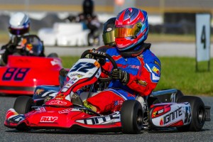 David Vasquez on his way to a third place finish in the 40 kart Briggs Senior field
