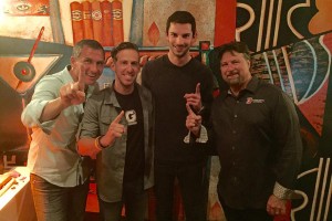 Indy 500 celebration with Pieter Rossi, Jaskol, Rossi and Michael Andretti (Photo: Matt Jaskol)