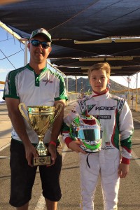 Tiffin Willareth and Lance Fenderson celebrating the victory at the Superkarts! USA SpringNationals in Phoenix