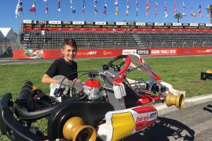 Luca Mars receiving his kart Sunday (Photo: Dan Schlosser)