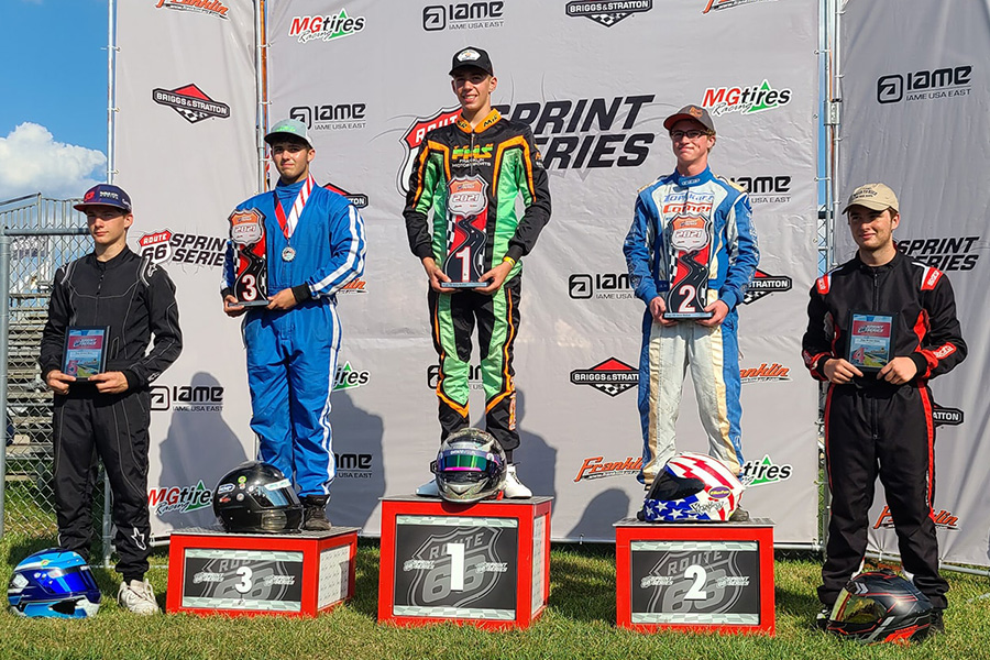 Bryce Mersberger locked up the Briggs 206 Medium title with two wins in Dousman (Photo: Route 66 Sprint Series)