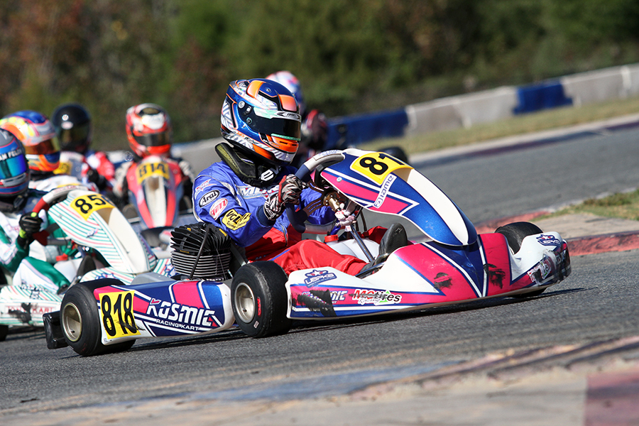 Jake Walker went from third to first on the final lap to win KA100 Junior (Photo: EKN)